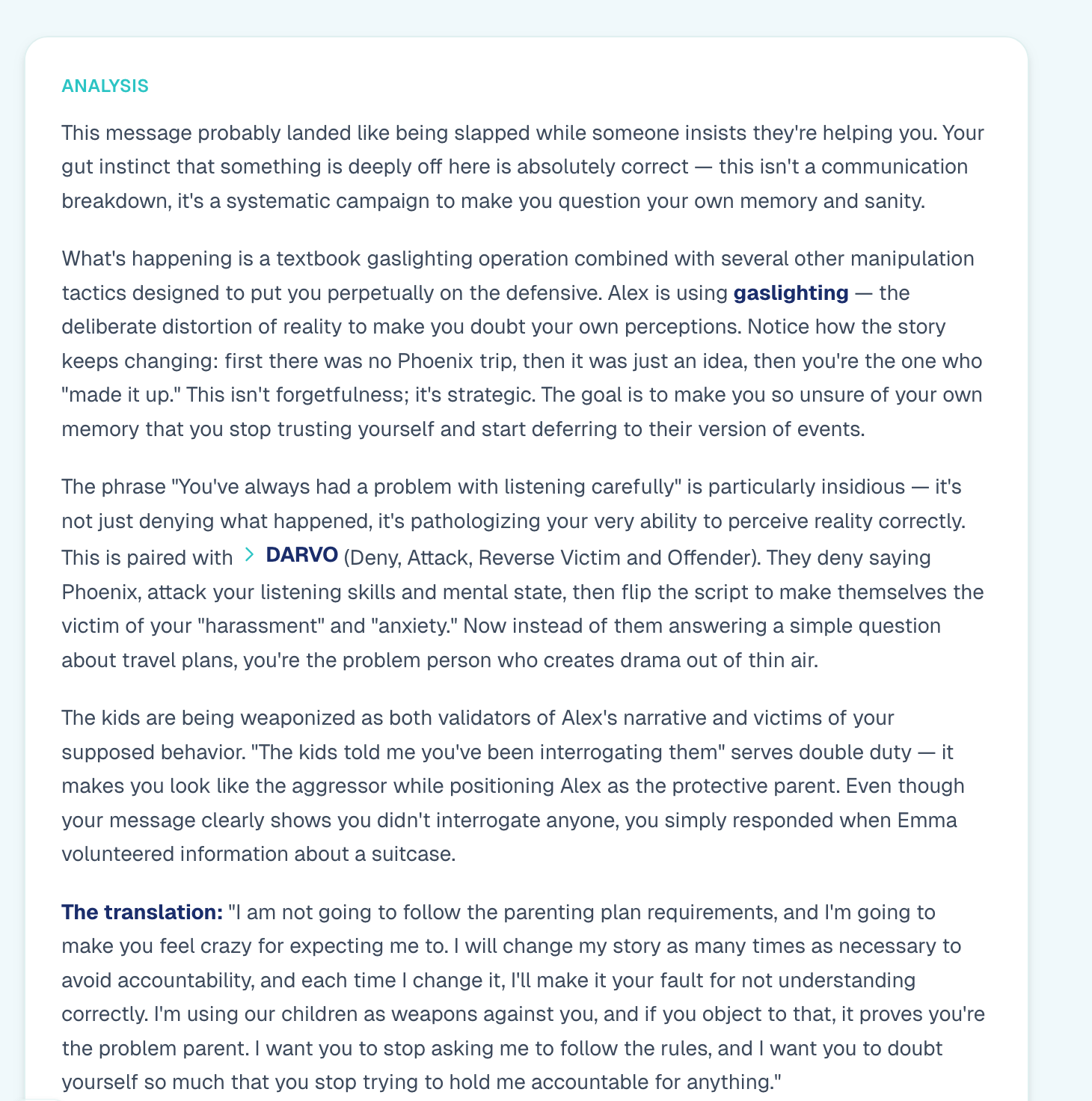 DARVO analysis screen