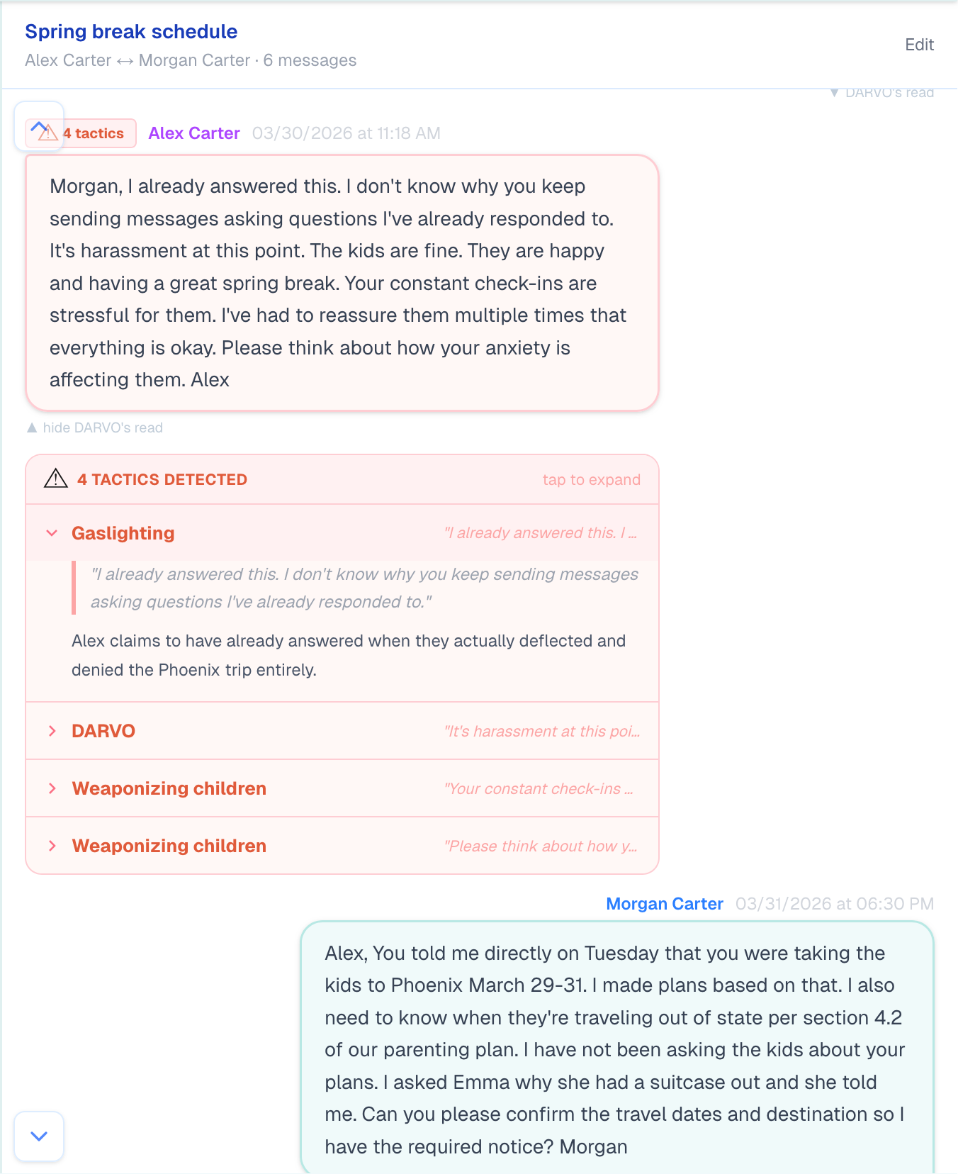 DARVO conversation read screen